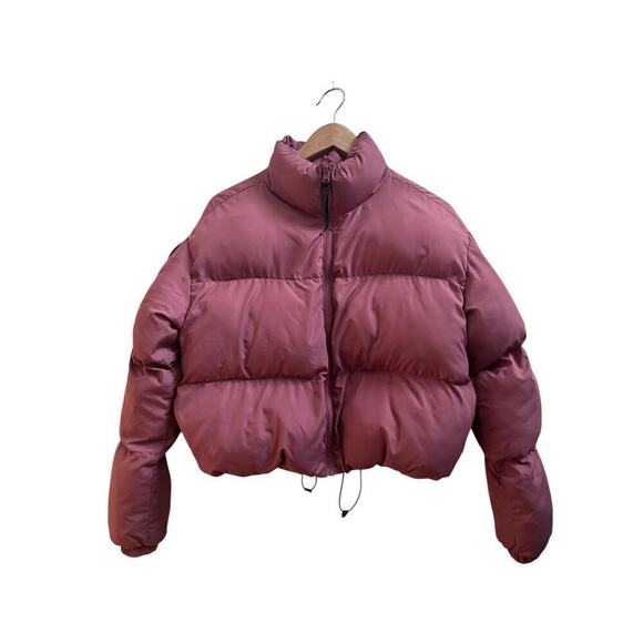 Fabletics Wander Pocket Stand Up Collar Cropped Puffer Jacket Cherry Mocha XS - Picture 12 of 12